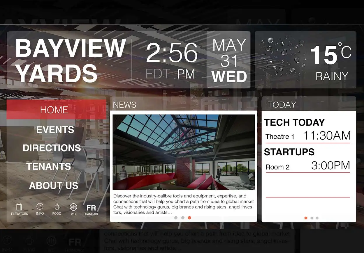 Bay view Yards wayfinder UI homescreen