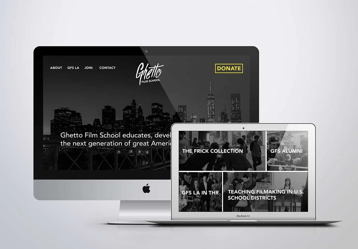 website header on imac and laptop of GFS ghetto film school